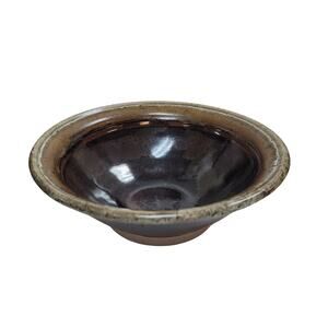 Pottery Glazed bowl handmade signed 7 1/2" Brown lipped earthtone Dripware